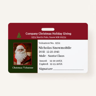 Employee Christmas Photo ID Identification Custom ID Badge