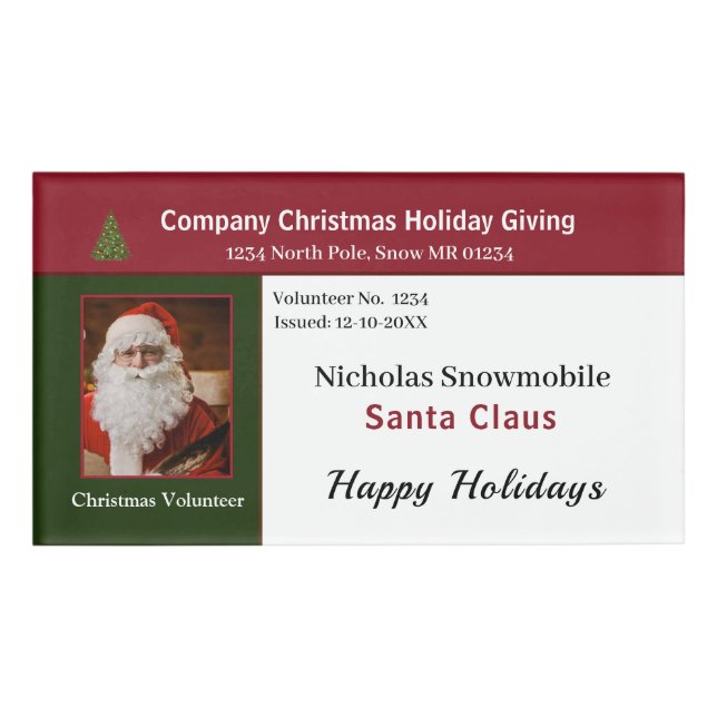 Employee Christmas Photo ID Identification Custom Name Tag (Front)