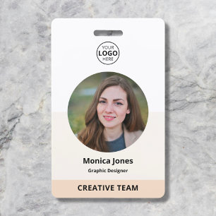 Employee Circle Photo QR Code Beige ID Badge