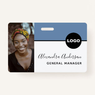 Employee Company ID Photo Logo QR Code Denim Blue ID Badge