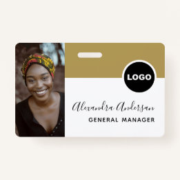 Employee Company ID Photo Logo QR Code Gold Black ID Badge