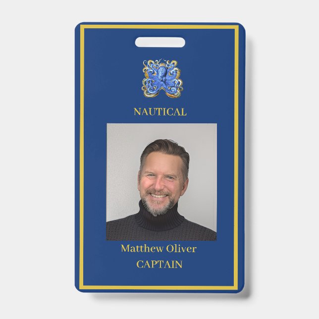 Employee Custom Navy Photo Logo  ID Badge (Front)