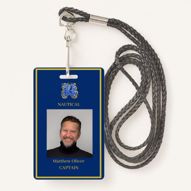 Employee Custom Navy Photo Logo  ID Badge (Front with Lanyard)