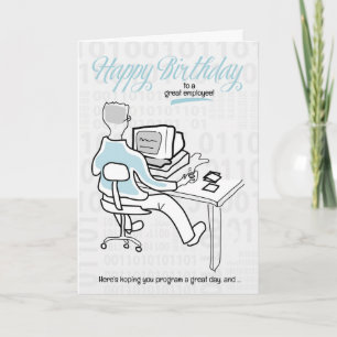 Employee Funny Computer Guy Birthday Card