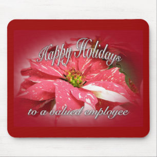 Employee Holiday Wishes Poinsettia on Red Mouse Mat