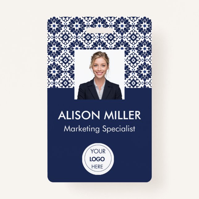 Employee ID Badge – Photo, Logo & Name (Navy) (Front)