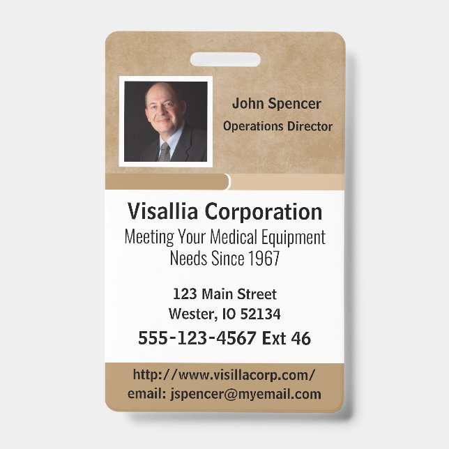 Employee ID Beige and White Vertical Badge (Front)