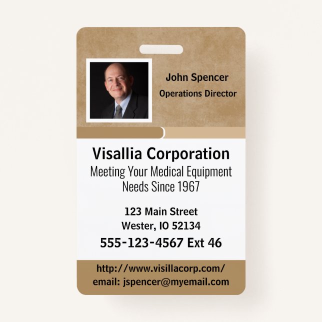 Employee ID Beige and White Vertical ID Badge (Front)