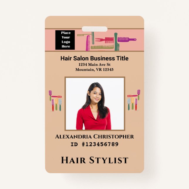 Employee  ID Card Hair Stylist Photo Custom ID Badge (Front)