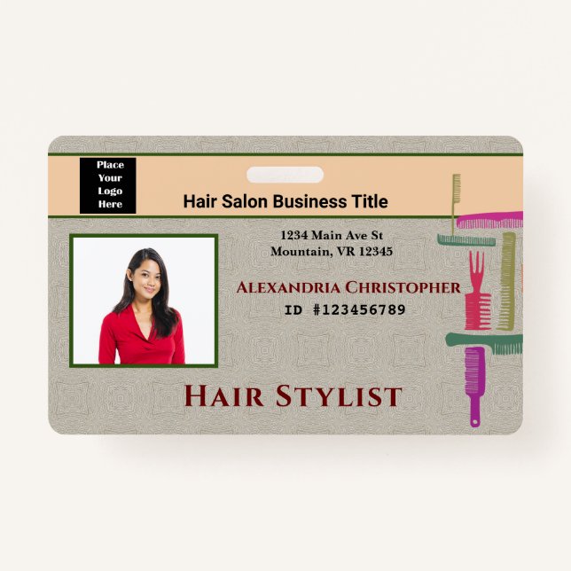 Employee ID Card Hair Stylist Photo Custom ID Badge (Front)