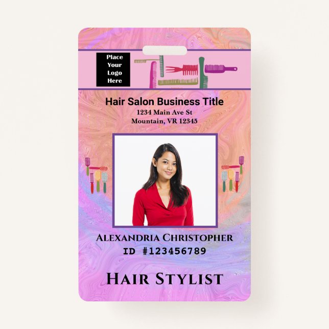 Employee  ID Card Hair Stylist Photo Custom ID Badge (Front)