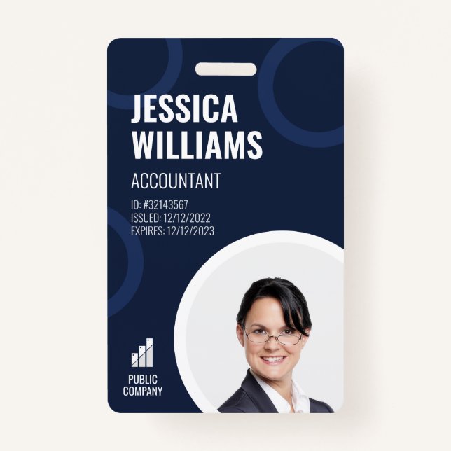 Employee ID Card Modern Dark Blue Staff Badge ID Badge (Front)