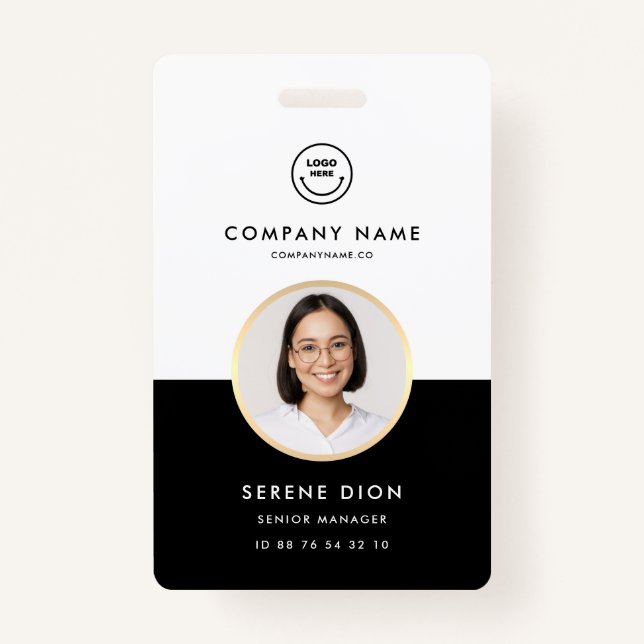 Employee ID Company ID Photo ID Gold Circle Black  ID Badge (Front)