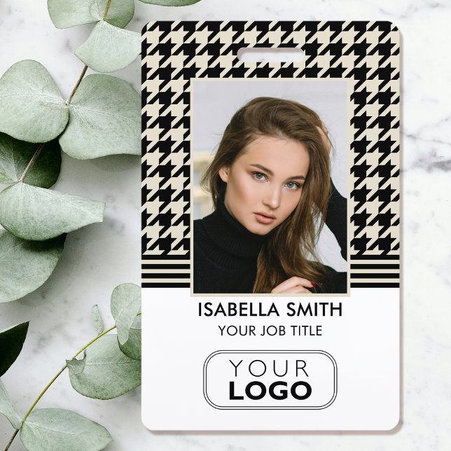 Employee ID Company Logo QR Houndstooth Off-White Badge (Creator Uploaded)
