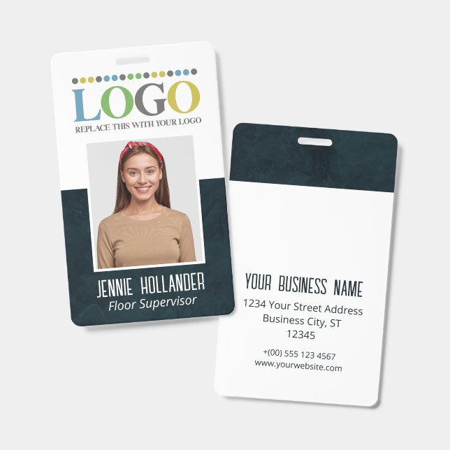 Employee ID Dark Professional Your Logo Here Badge (Front & Back)