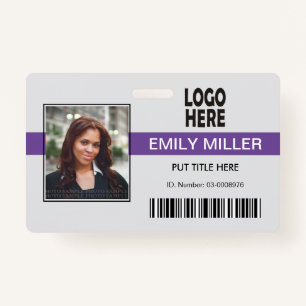 Employee ID logo barcode purple photo template ID Badge