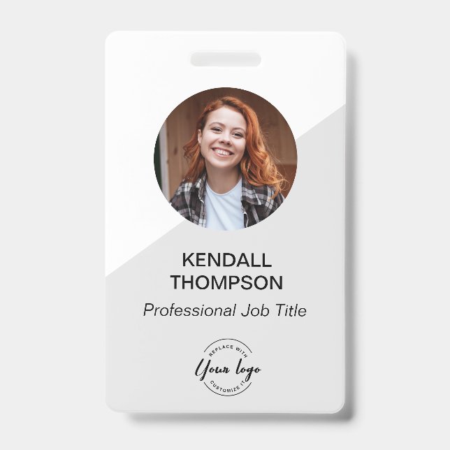 Employee ID minimalist Grey Custom logo QR code Badge (Front)