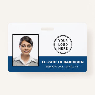 Employee ID Photo Logo Barcode Blue ID Badge