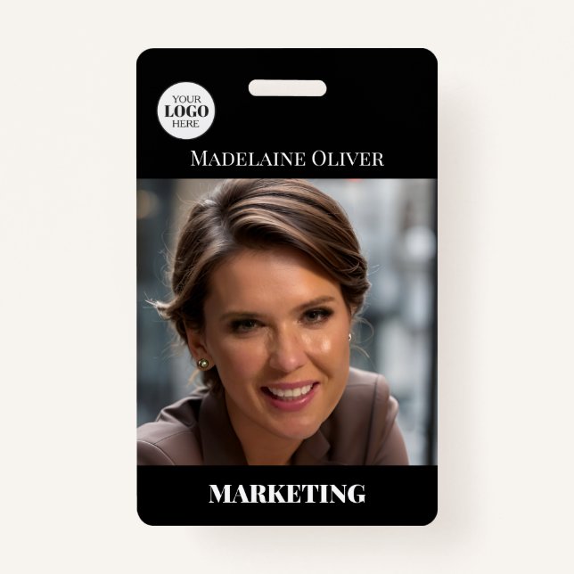 Employee ID Photo QR Code Black Logo Badge ID Badge (Front)