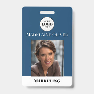 Employee ID Photo QR Code Blue Logo Badge