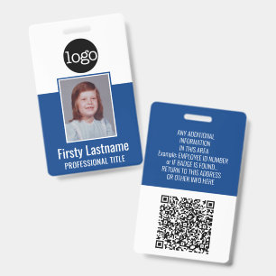 Employee ID - Photo, QR Code, Logo, Name Blue Badg Badge
