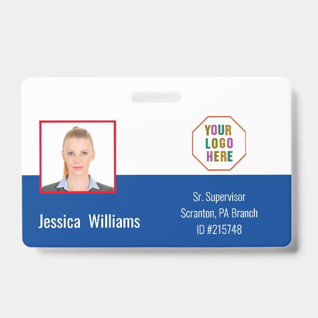 Employee ID with a Photo Blue Business Logo Badge (Front)