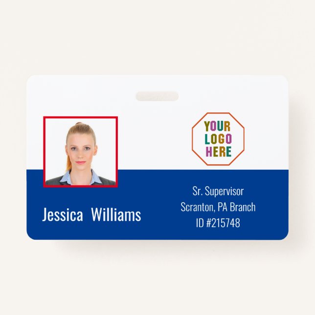 Employee ID with a Photo Blue Business Logo ID Badge (Front)