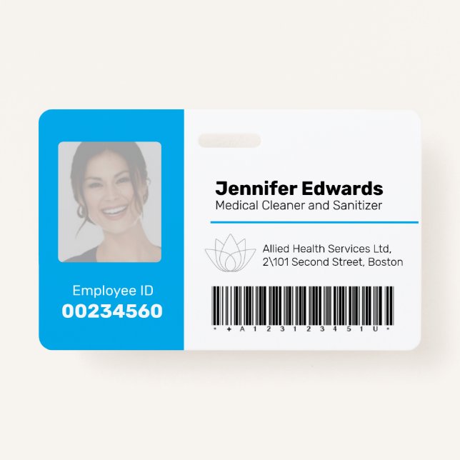 Employee identification ID barcode photo blue ID Badge (Front)