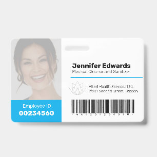 Employee large photo ID and barcode blue Badge