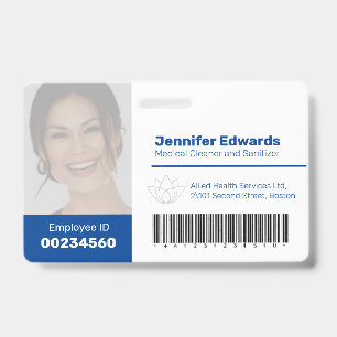Employee large photo ID and barcode dark blue Badge