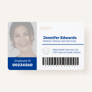 Employee large photo ID and barcode dark blue ID Badge