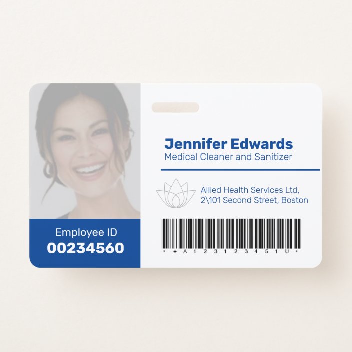 Employee large photo ID and barcode dark blue ID Badge | Zazzle.co.uk