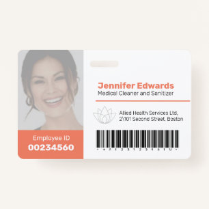 Employee large photo ID and barcode orange ID Badge
