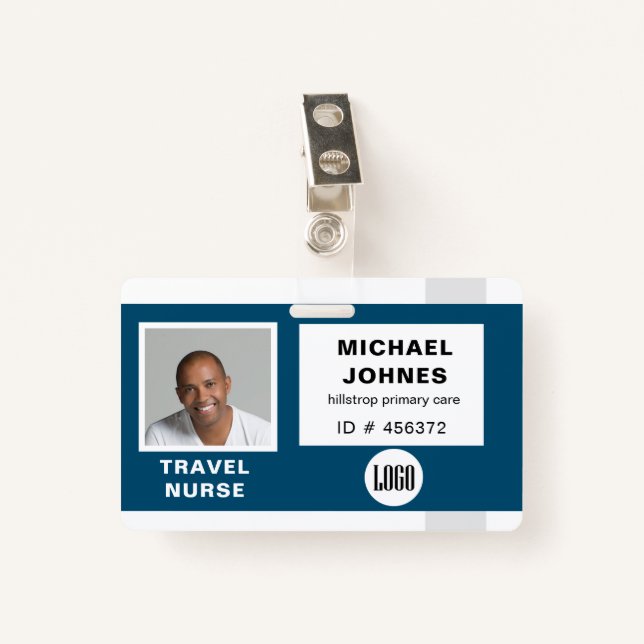 employee logo and photo name tag ID badge (Front with Clip)