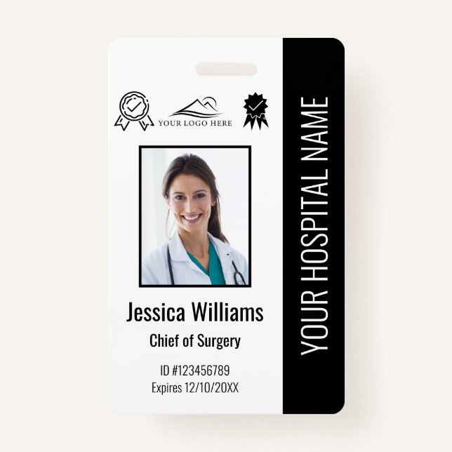 Employee Logo Bar Code Black Photo ID ID Badge (Front)