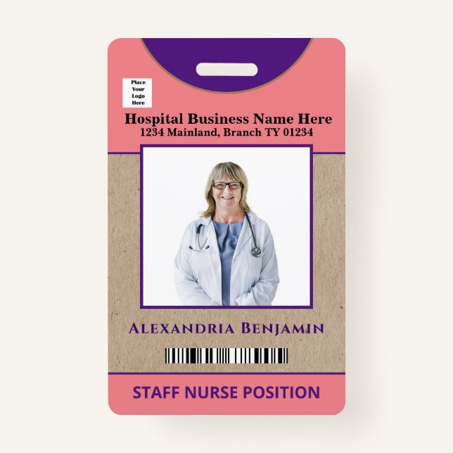 Employee Logo Bar Code Logo Photo Name ID Card ID Badge (Front)