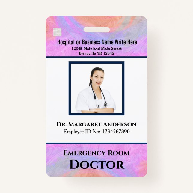 Employee Logo Bar Code Photo Name Custom ID Badge (Front)