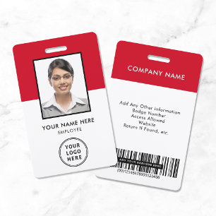 Employee Logo Bar Code Red Photo ID ID Badge