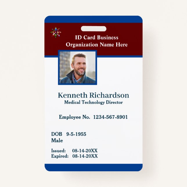 Employee Logo Business Bar Code Card Custom ID Badge (Front)
