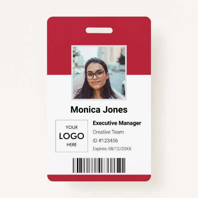 Employee Logo Photo ID Red ID Badge (Front)