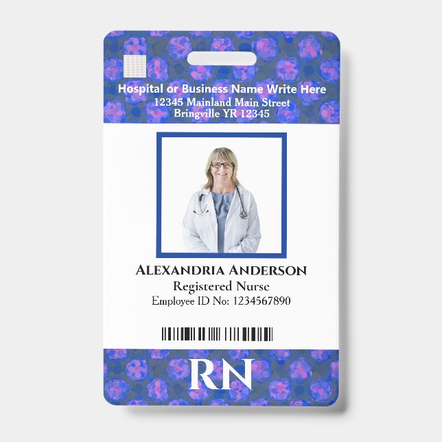 Employee Logo Photo Name Bar Code Custom ID Badge (Front)
