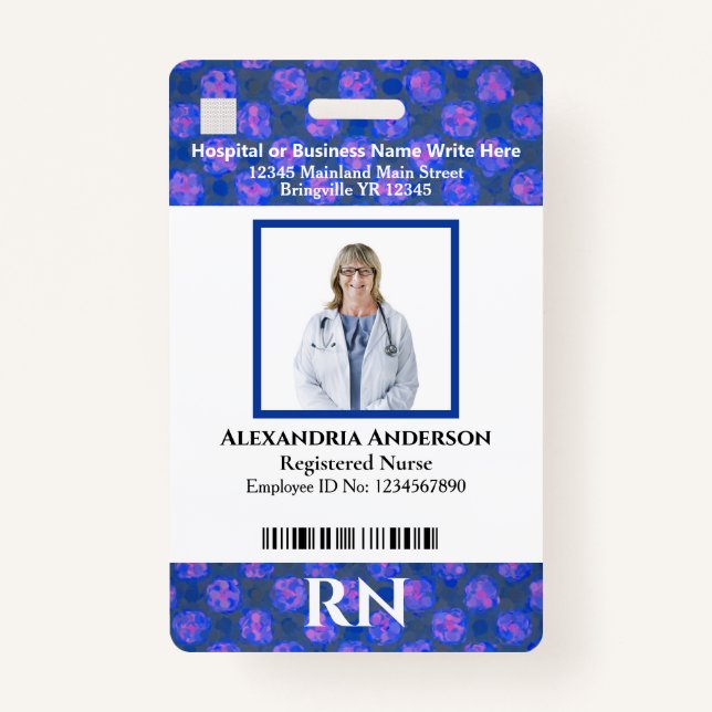 Employee Logo Photo Name Bar Code Custom ID Badge (Front)