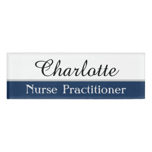 Employee Name and Title on Navy Blue Name Tag