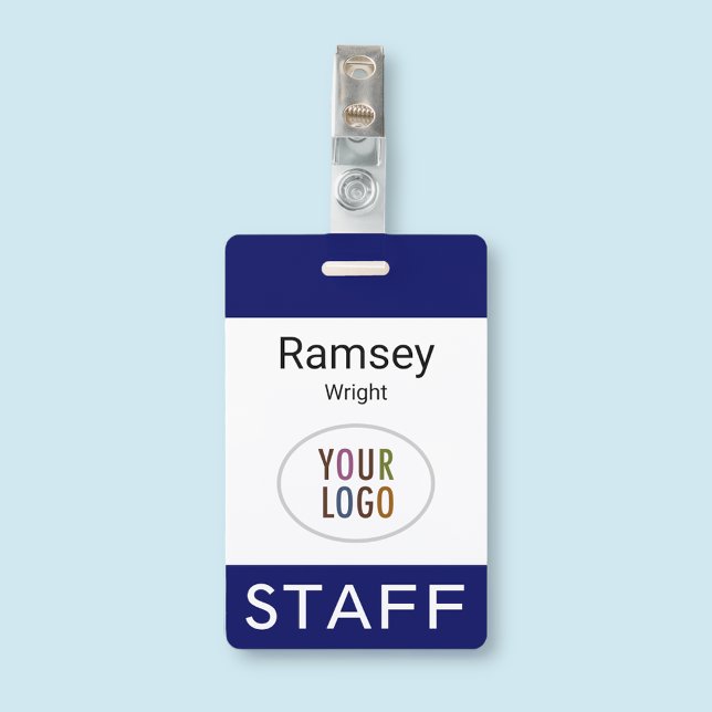Employee Name Badge Custom Business Logo Staff Tag ID Badge (MISOOK Navy Blue Employee Badge)