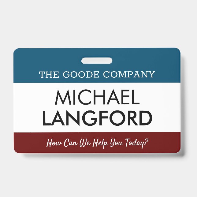 Employee Name Badge | Custom Text and Colour Basic ID Badge (Front)