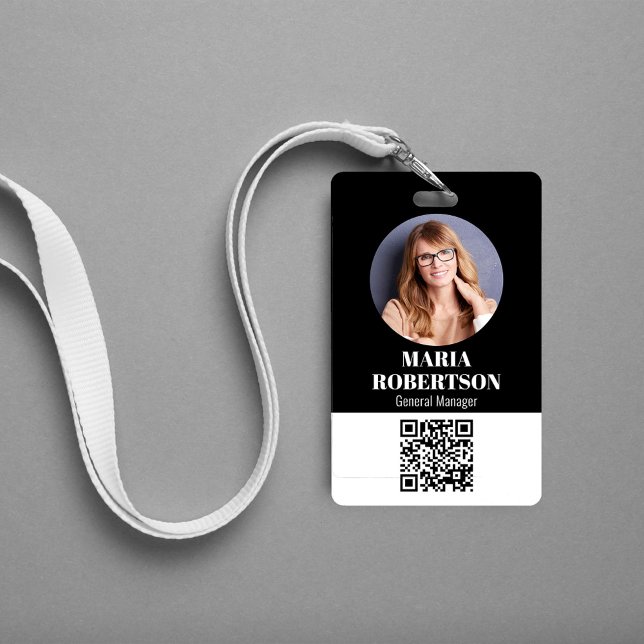 Employee Name Badge Minimalist Photo QR Code ID Badge (Simple business ID badge with a scannable QR code. )