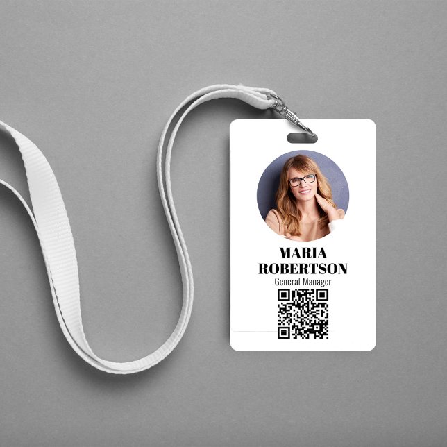 Employee Name Badge Minimalist Photo QR Code ID Badge (Simple business ID badge with a scannable QR code. )