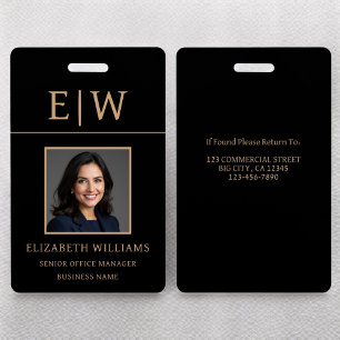 Employee Name Black Gold Photo Corporate Work ID Badge