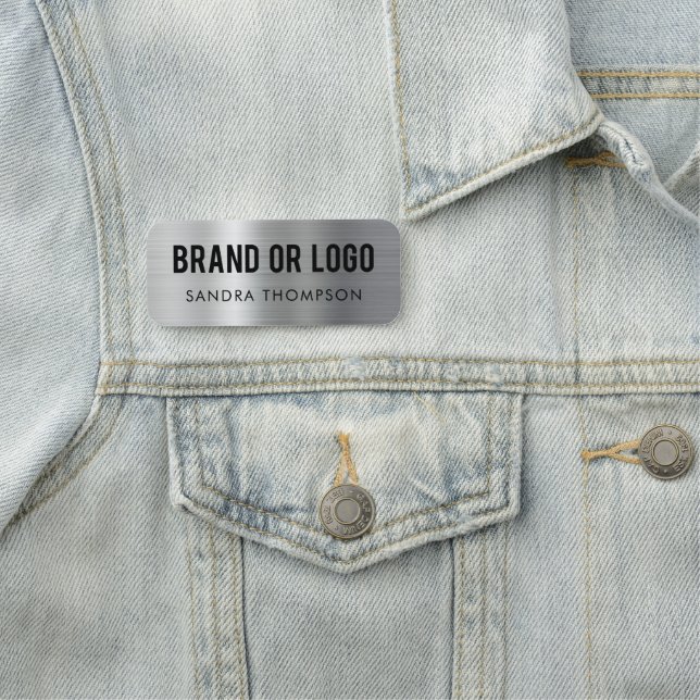 Employee Name Business Logo Metallic Silver Tag (In Situ)