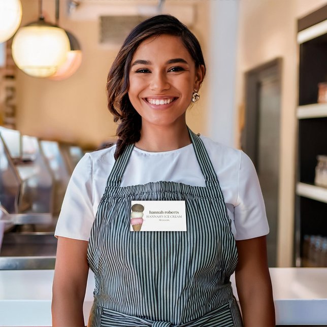 Employee Name Ice Cream Custom Name Tag (Ice cream cone business name tag. )